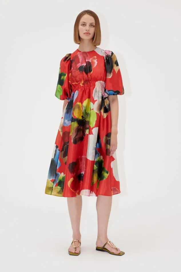 Stine Goya Exclusives Elasticated Waist Midi Dress 8211 Bloom In Red 8211 Women Stine Goya Exclusives Elasticated Waist Midi Dress 8211 Bloom In Red 8211 Women