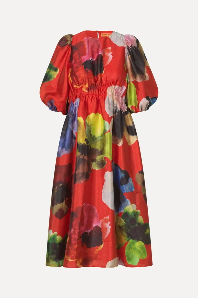 Stine Goya Exclusives Elasticated Waist Midi Dress 8211 Bloom In Red 8211 Women