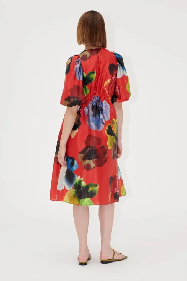 Stine Goya Exclusives Elasticated Waist Midi Dress 8211 Bloom In Red 8211 Women