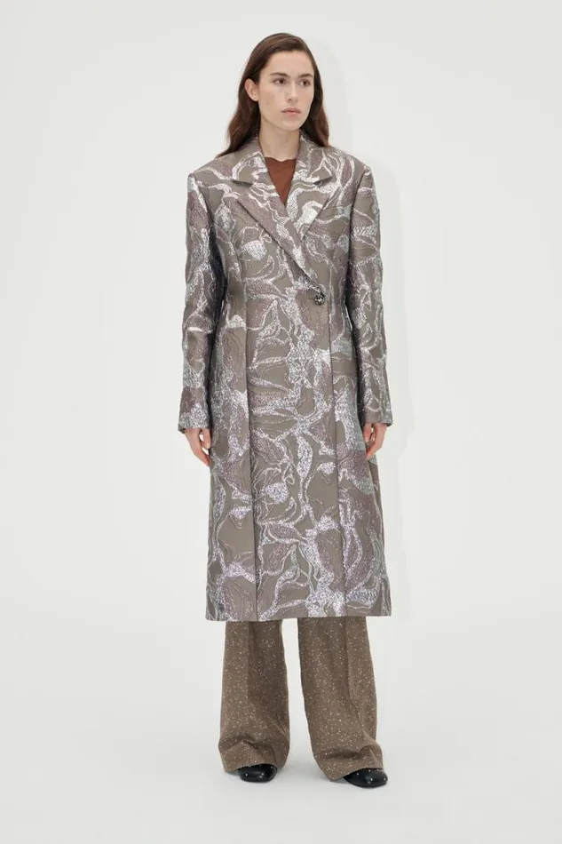 Stine Goya Outerwear Long Sleeve Straight Coat 8211 Abstract Foliage 8211 Women