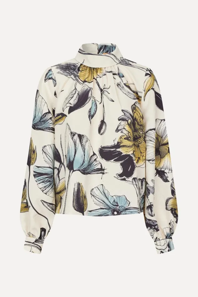 Stine Goya Tops and Shirts Gathered Long Sleeve Top 8211 Fine Line Poppies 8211 Women Stine Goya Tops and Shirts Gathered Long Sleeve Top 8211 Fine Line Poppies 8211 Women