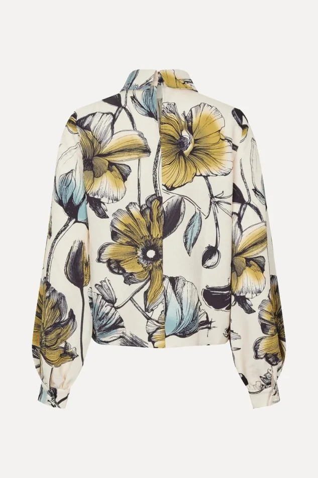 Stine Goya Tops and Shirts Gathered Long Sleeve Top 8211 Fine Line Poppies 8211 Women