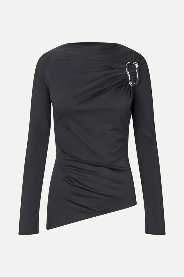 Stine Goya Tops and Shirts Long Sleeve Top With Fixed Buckle 8211 Jet Black 8211 Women Stine Goya Tops and Shirts Long Sleeve Top With Fixed Buckle 8211 Jet Black 8211 Women