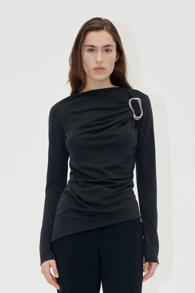 Stine Goya Tops and Shirts Long Sleeve Top With Fixed Buckle 8211 Jet Black 8211 Women