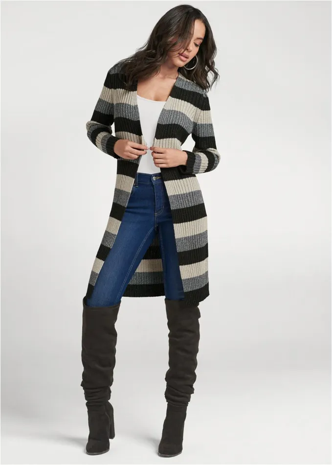 STRIPED RIBBED CARDIGAN Black Multi Women VENUS Cardigans and Dusters