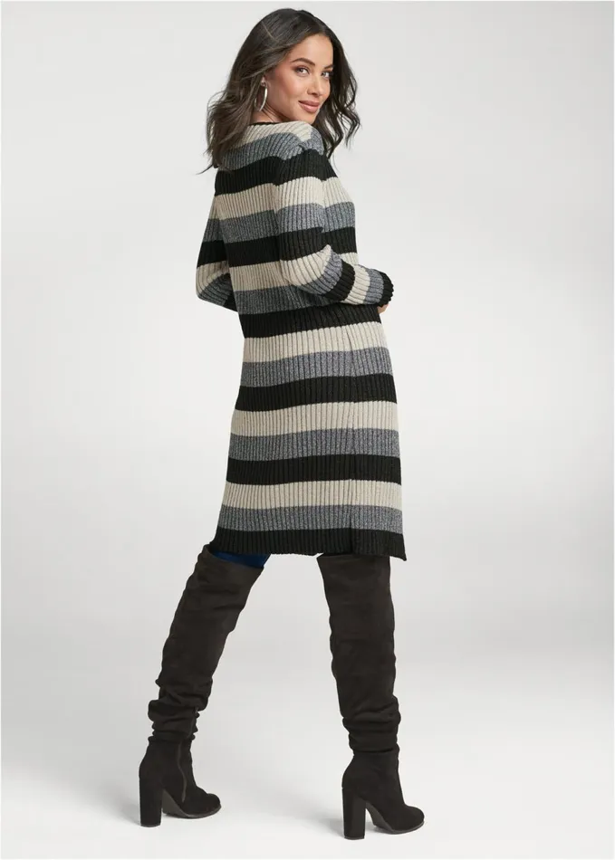 STRIPED RIBBED CARDIGAN Black Multi Women VENUS Cardigans and Dusters