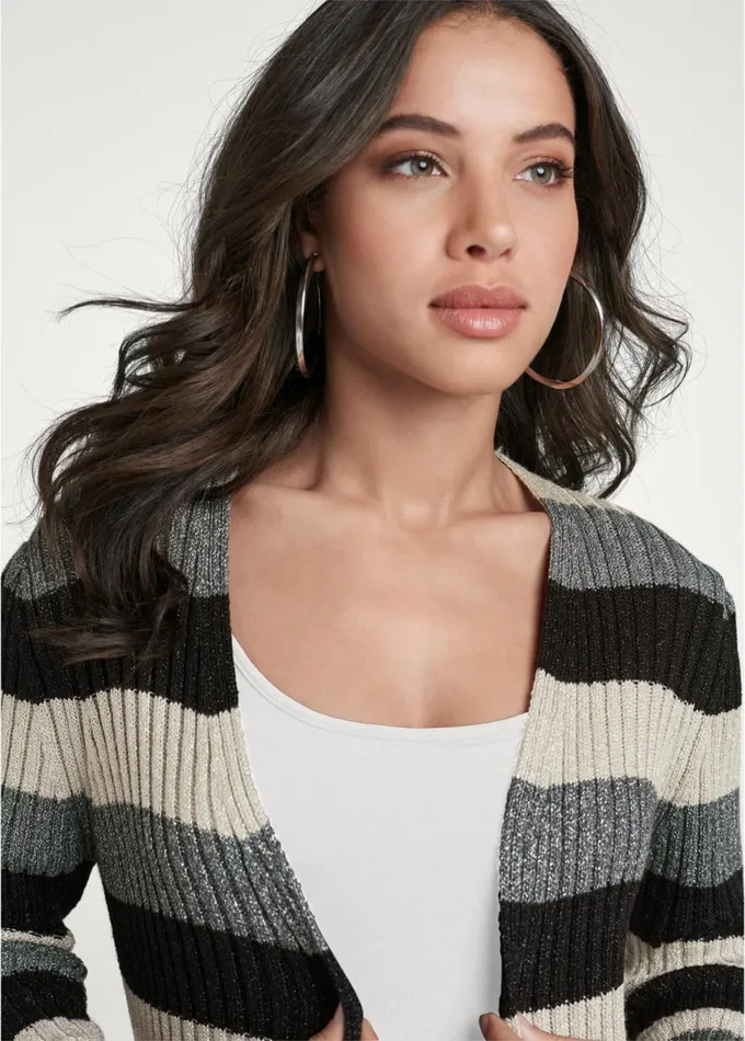 STRIPED RIBBED CARDIGAN Black Multi Women VENUS Cardigans and Dusters