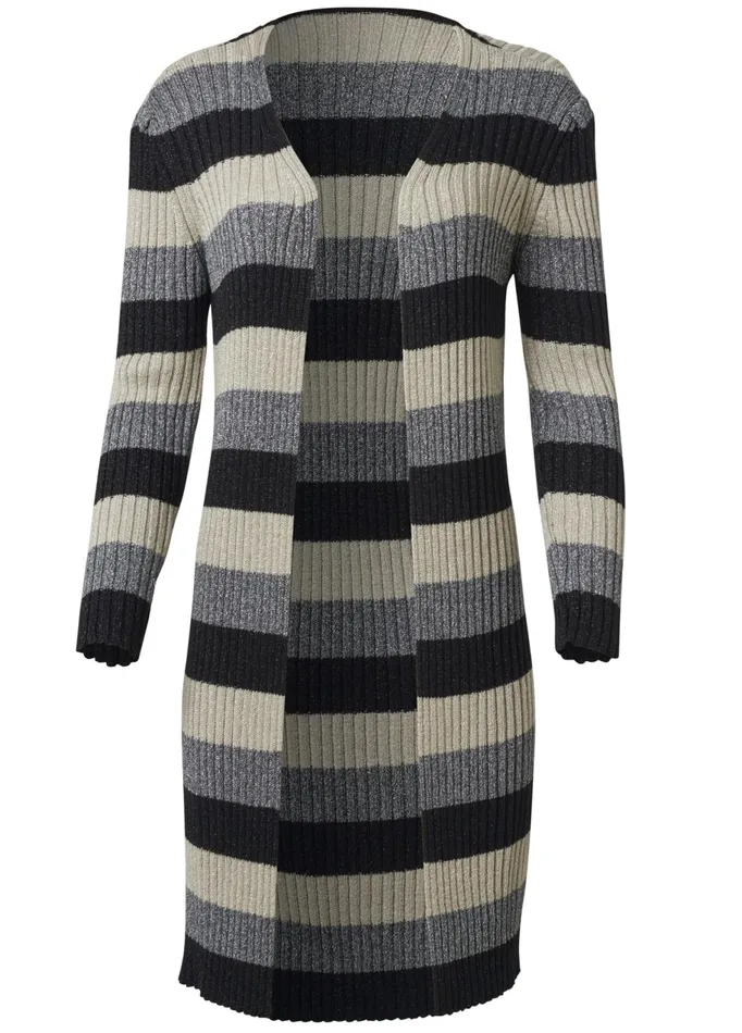 STRIPED RIBBED CARDIGAN Black Multi Women VENUS Cardigans and Dusters