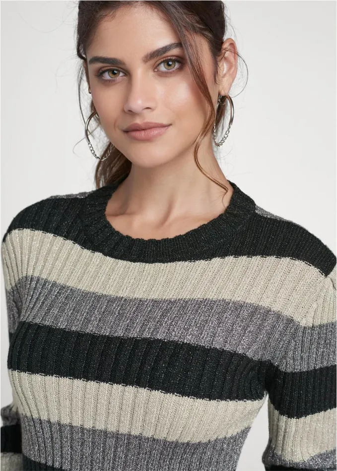 STRIPED RIBBED SWEATER Black Multi Women VENUS Pullover