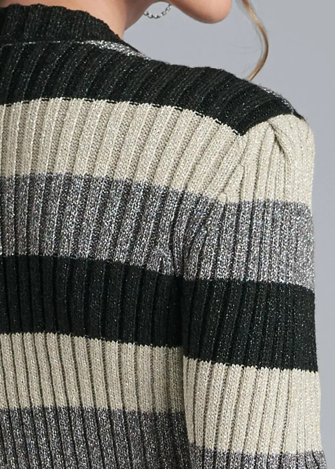 STRIPED RIBBED SWEATER Black Multi Women VENUS Pullover