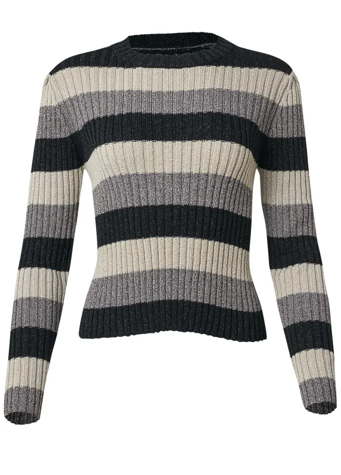 STRIPED RIBBED SWEATER Black Multi Women VENUS Pullover
