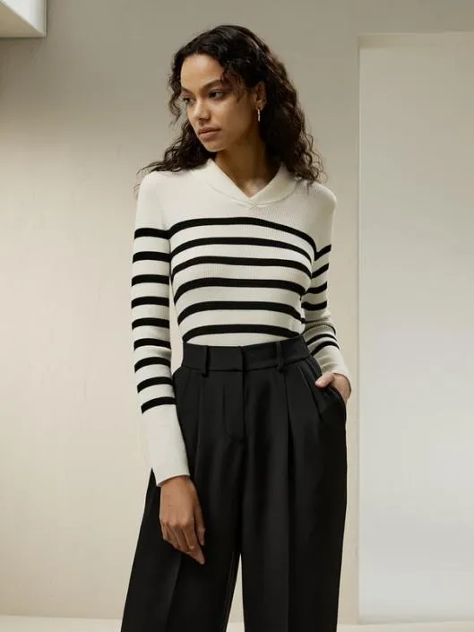 Striped Ultrafine Merino Wool Sweater Women Lilysilk Knitwear