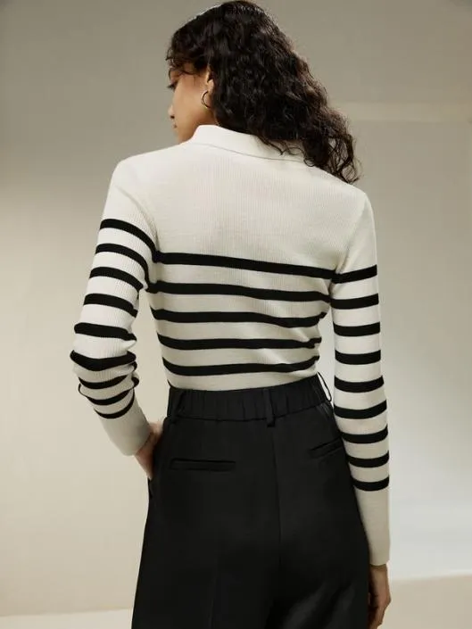 Striped Ultrafine Merino Wool Sweater Women Lilysilk Knitwear