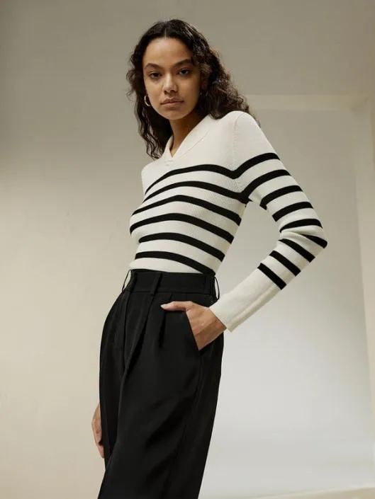 Striped Ultrafine Merino Wool Sweater Women Lilysilk Knitwear