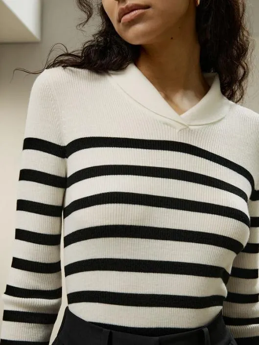Striped Ultrafine Merino Wool Sweater Women Lilysilk Knitwear