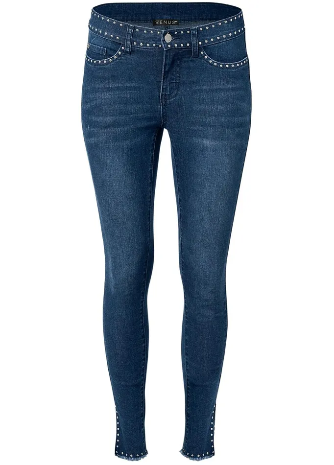 STUDDED HEM JEANS Dark Wash Women VENUS Novelty Jeans