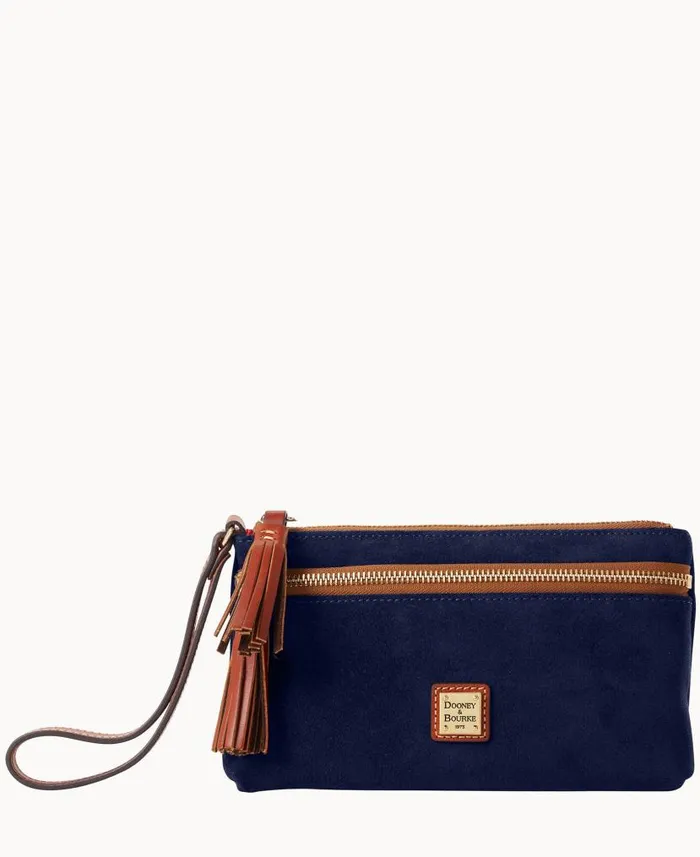Suede Double Zip Wristlet Navy ManWoman Dooney and Bourke Wallets