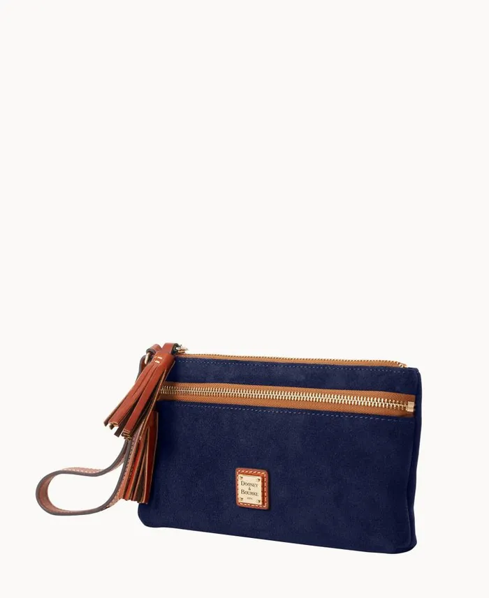 Suede Double Zip Wristlet Navy ManWoman Dooney and Bourke Wallets