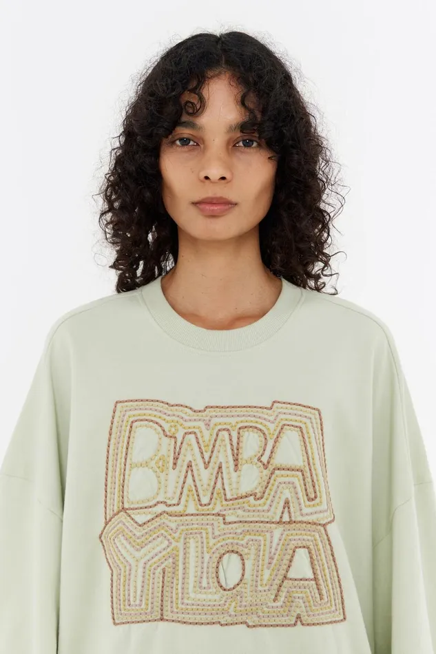 Sweatshirt Oversize Logo Brod Vert Clair Light Green Women Bimba Y Lola Sweatshirts