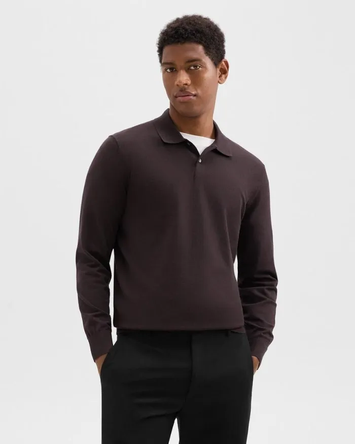 Sweaters Cardigans Men Theory Goris LongSleeve Polo Shirt In Light Bilen Hickory