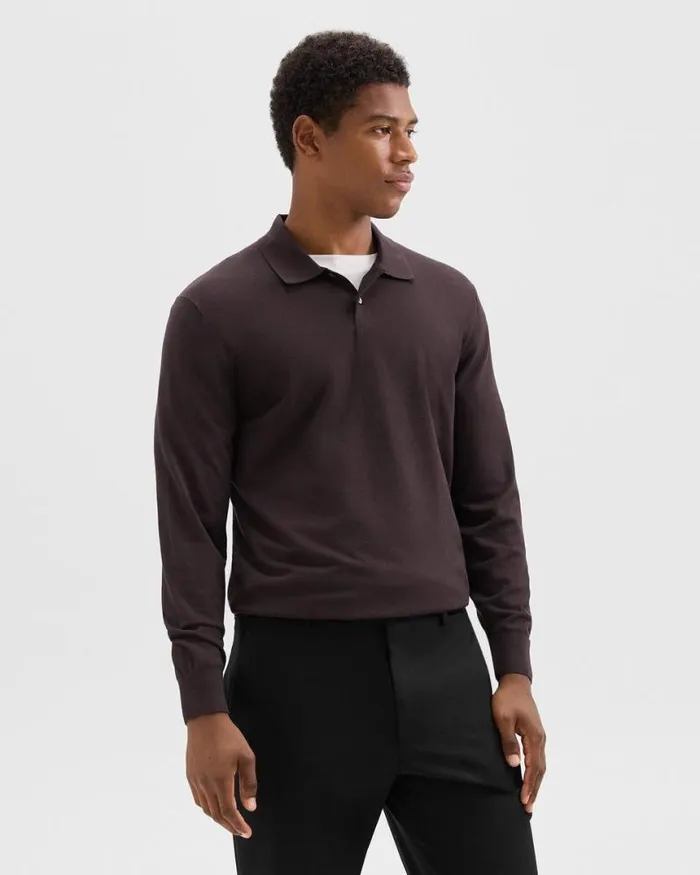 Sweaters Cardigans Men Theory Goris LongSleeve Polo Shirt In Light Bilen Hickory