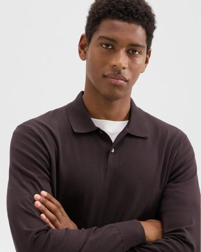 Sweaters Cardigans Men Theory Goris LongSleeve Polo Shirt In Light Bilen Hickory