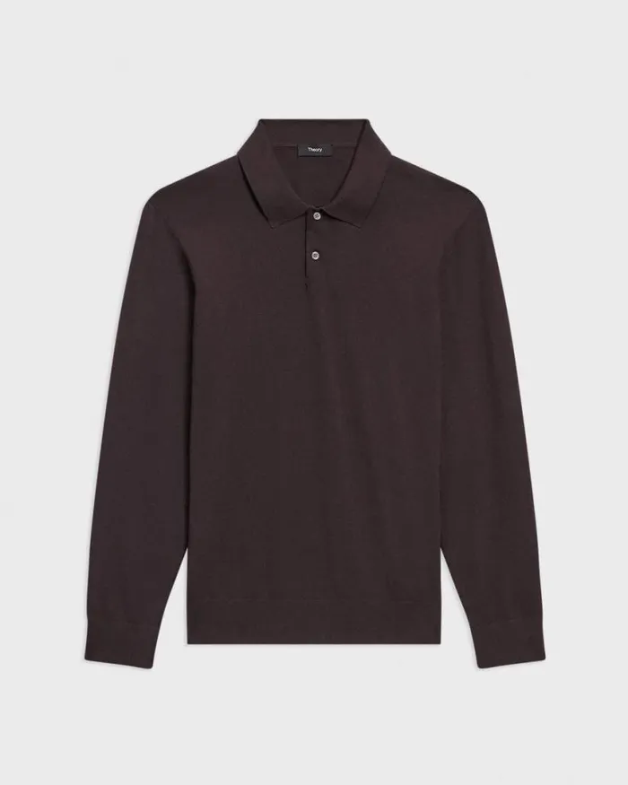 Sweaters Cardigans Men Theory Goris LongSleeve Polo Shirt In Light Bilen Hickory