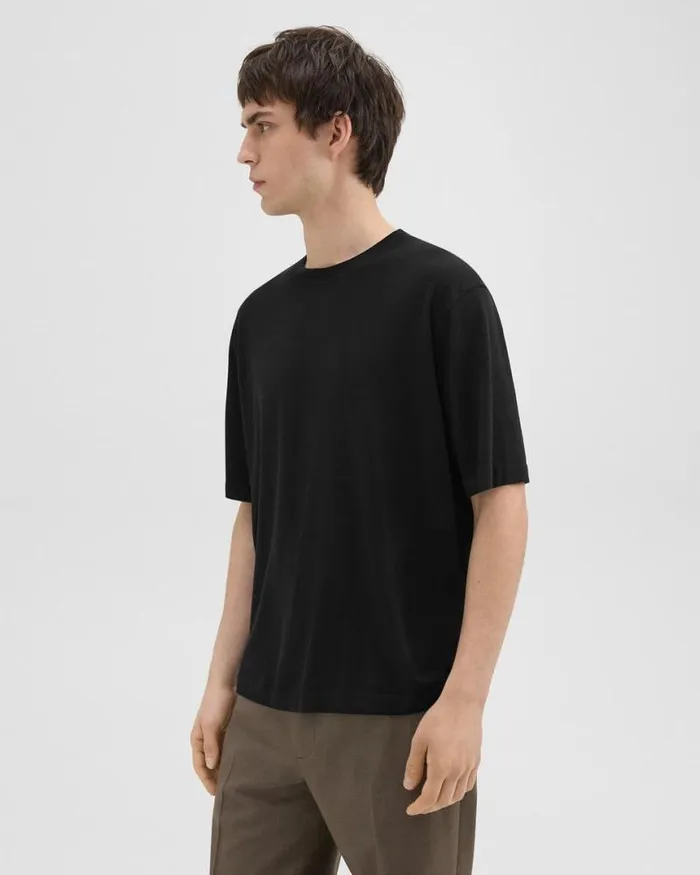 Sweaters Cardigans Men Theory Relaxed Tee In Regal Wool Black