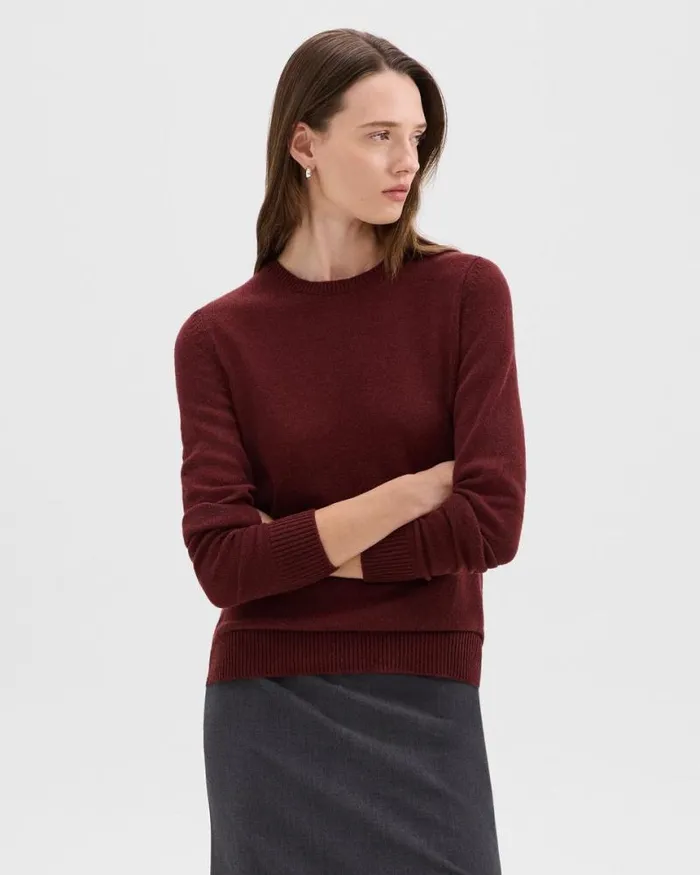 Sweaters Cardigans Women Theory Crewneck Sweater In Feather Cashmere Cordovan