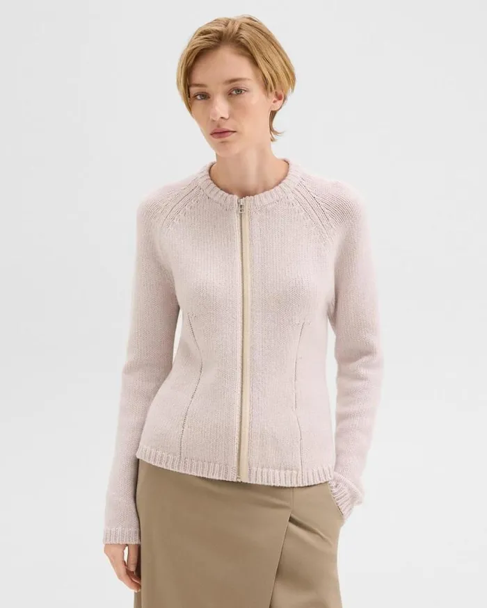 Sweaters Cardigans Women Theory ZipUp Cardigan In Felted WoolCashmere Soft Opal