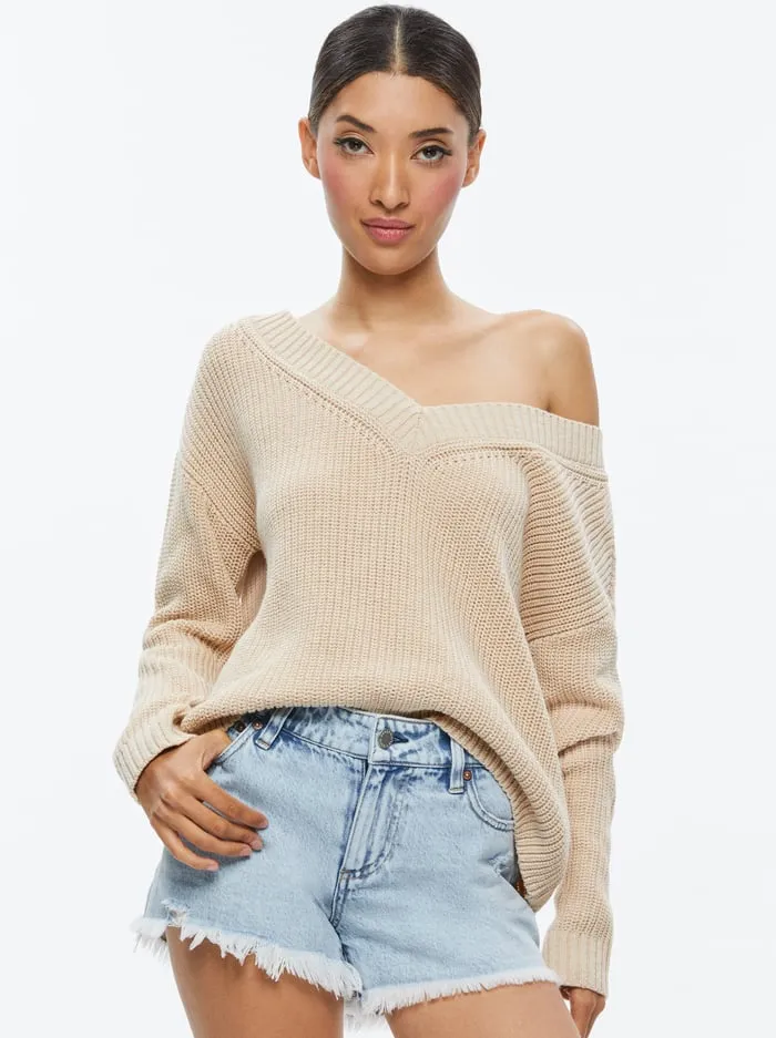 Sweaters Women Alice Olivia Alita Relaxed V Neck Pullover Oatmeal Heather