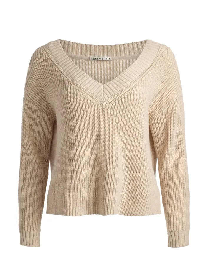 Sweaters Women Alice Olivia Alita Relaxed V Neck Pullover Oatmeal Heather