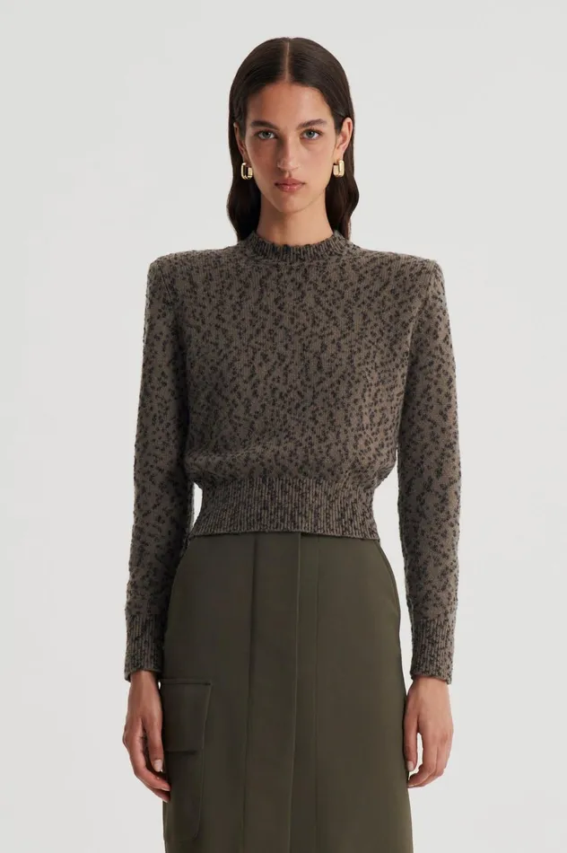 Sweaters Women Scanlan Theodore BOUCLE SHOULDER PAD SWEATER Khaki