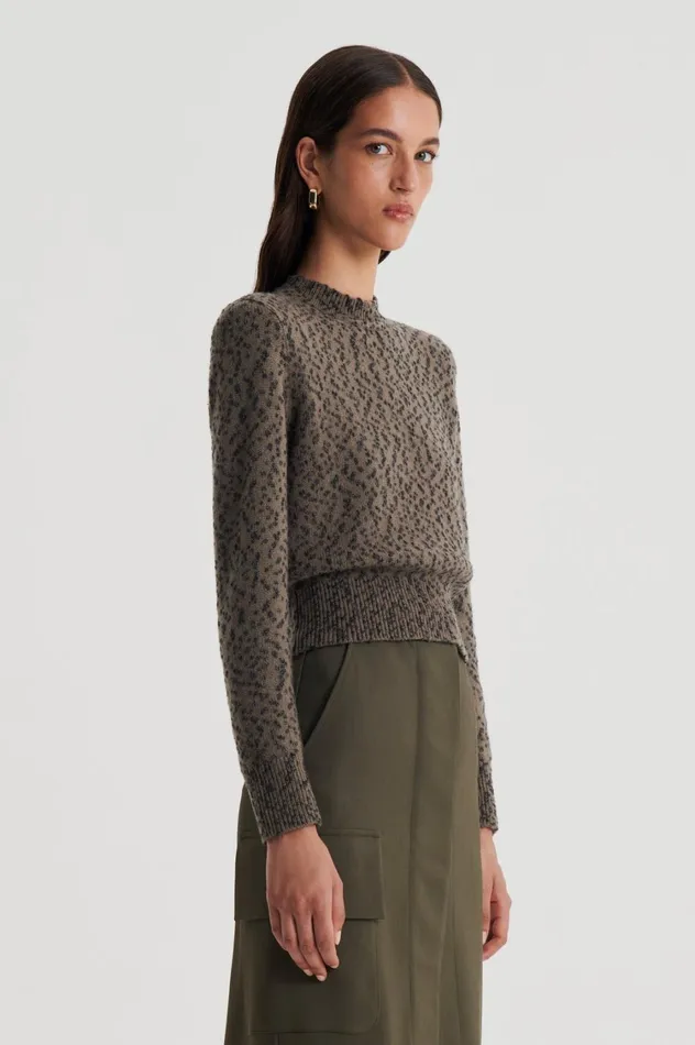 Sweaters Women Scanlan Theodore BOUCLE SHOULDER PAD SWEATER Khaki