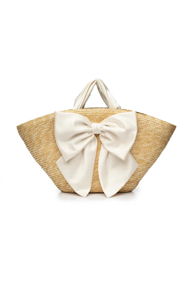 Swim Women LoveShackFancy Carlotta Bow Handbag By Eugenia Kim Natural