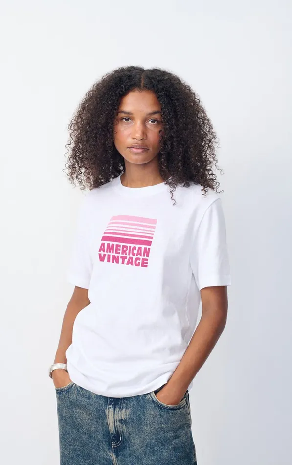 TShirt Ykobow White Print Fuchsia Women American Vintage Short Sleeve TShirts TShirt Ykobow White Print Fuchsia Women American Vintage Short Sleeve TShirts