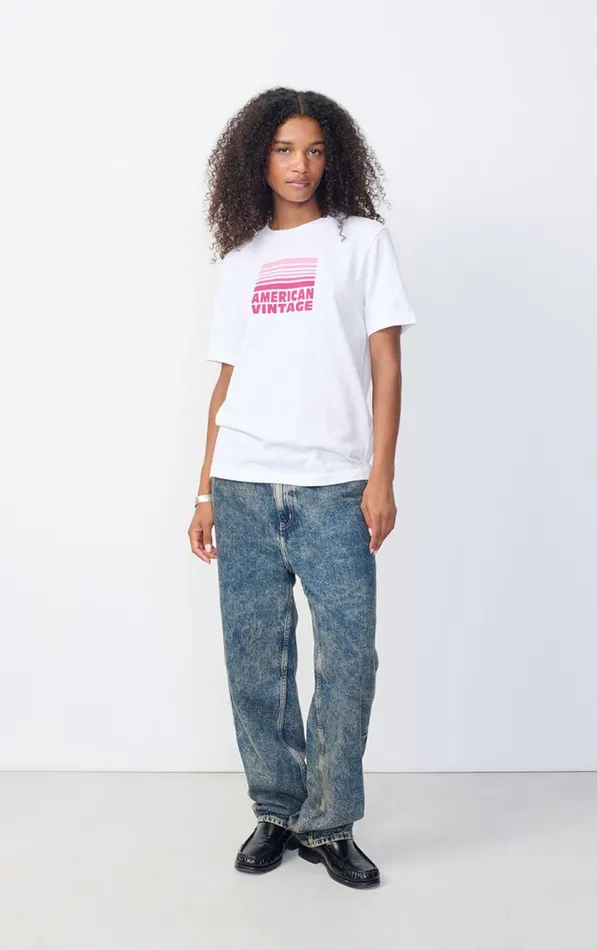 TShirt Ykobow White Print Fuchsia Women American Vintage Short Sleeve TShirts TShirt Ykobow White Print Fuchsia Women American Vintage Short Sleeve TShirts
