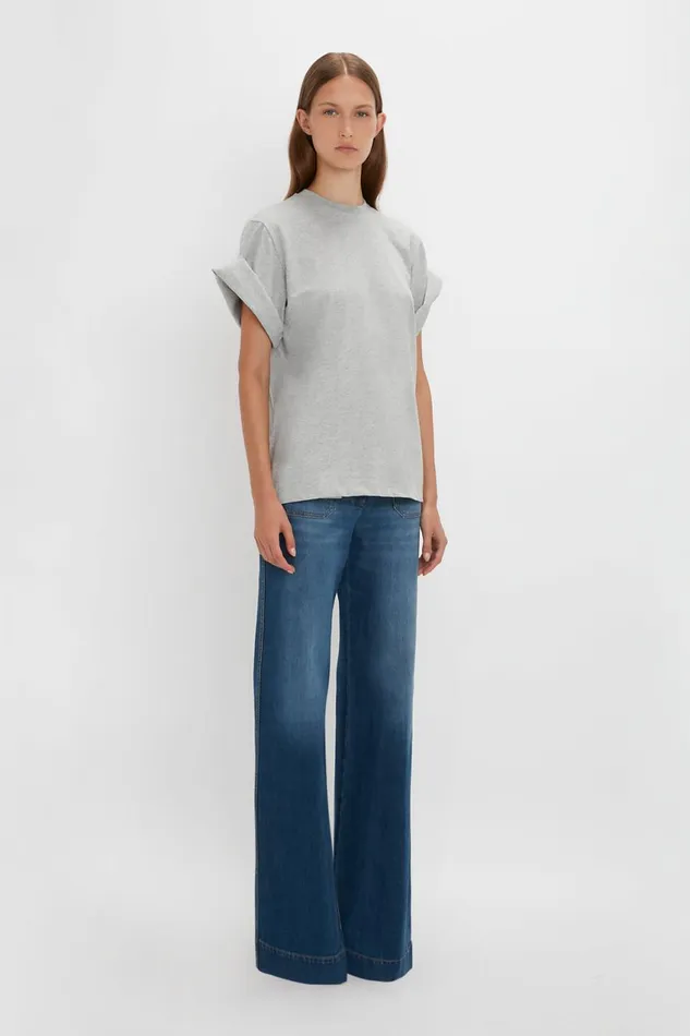 TShirts and Sweatshirts Women Victoria Beckham Asymmetric Relaxed Fit TShirt In Grey Marl