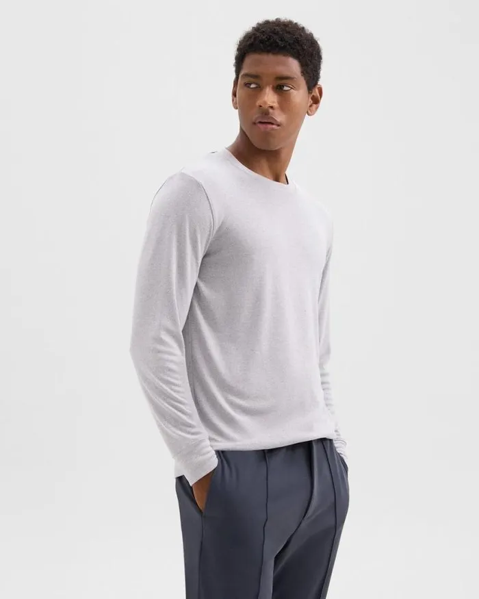 TShirts Polos Men Theory Essential LongSleeve Tee In Anemone Modal Jersey Grey Multi