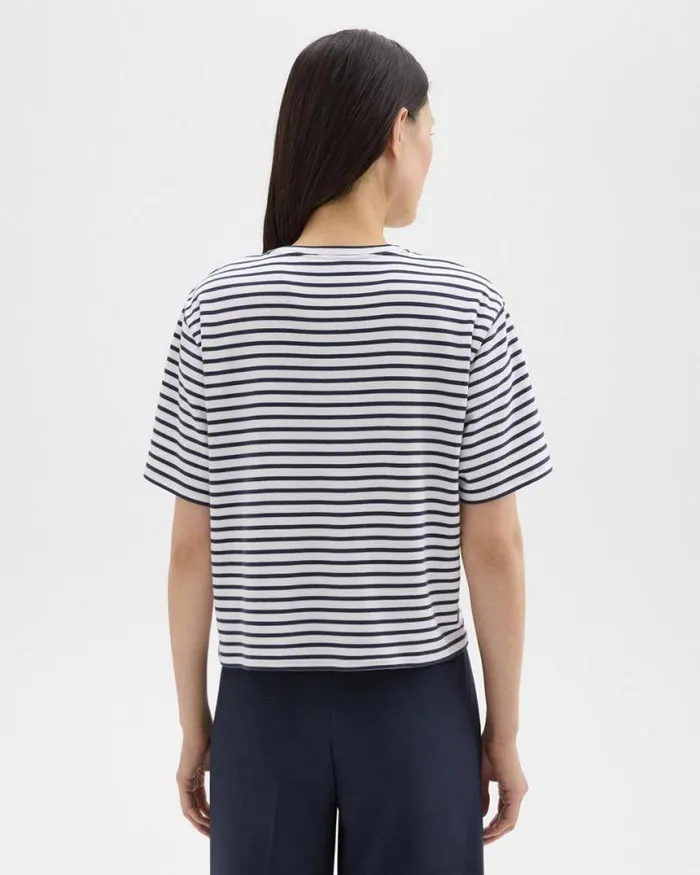 TShirts Tank Tops Women Theory Boxy Tee In Striped Cotton Jersey Navy Multi