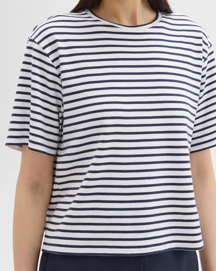 TShirts Tank Tops Women Theory Boxy Tee In Striped Cotton Jersey Navy Multi