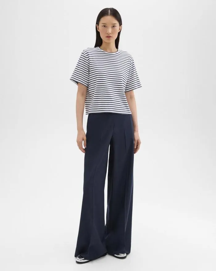 TShirts Tank Tops Women Theory Boxy Tee In Striped Cotton Jersey Navy Multi