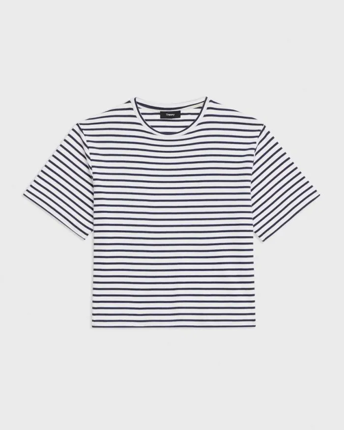 TShirts Tank Tops Women Theory Boxy Tee In Striped Cotton Jersey Navy Multi