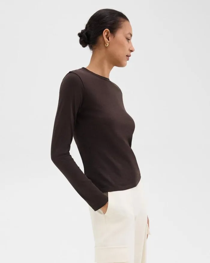 TShirts Tank Tops Women Theory Tiny LongSleeve Tee In Organic Cotton Hickory TShirts Tank Tops Women Theory Tiny LongSleeve Tee In Organic Cotton Hickory