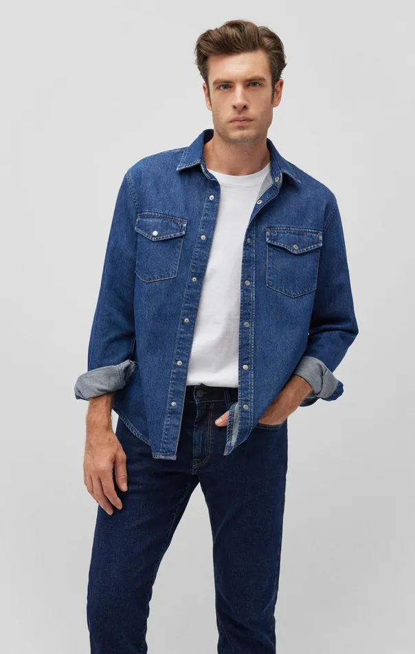 Ted Denim Shirt In Dark Brushed Denim Men Mavi Jeans Shirts