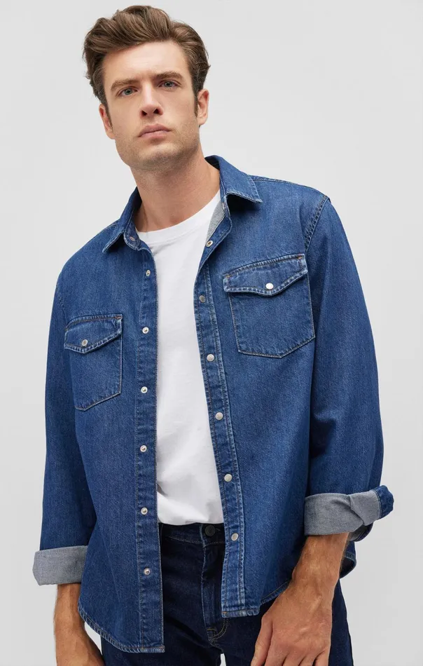 Ted Denim Shirt In Dark Brushed Denim Men Mavi Jeans Shirts