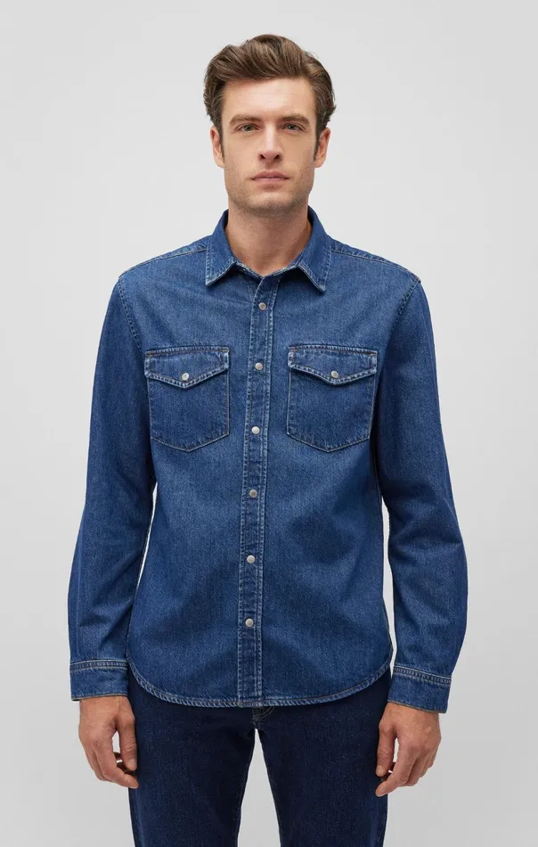 Ted Denim Shirt In Dark Brushed Denim Men Mavi Jeans Shirts