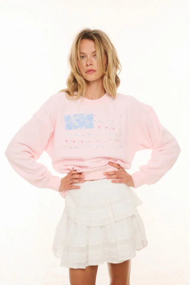 Tees and Fleece Women LoveShackFancy Palo Americana Fleece Pullover Wistful Pink