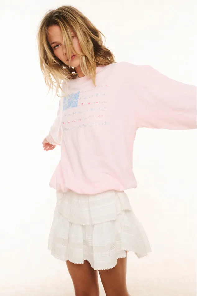 Tees and Fleece Women LoveShackFancy Palo Americana Fleece Pullover Wistful Pink