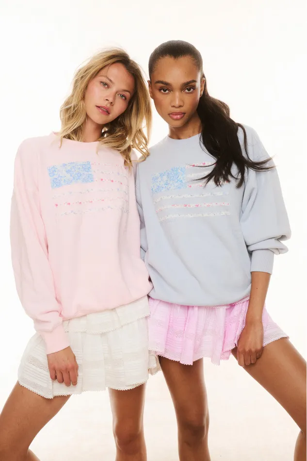 Tees and Fleece Women LoveShackFancy Palo Americana Fleece Pullover Wistful Pink